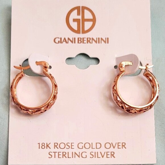 Giani Bernini 18K Rose Gold Sterling Silver Floral Hoop Earrings NWT - Picture 2 of 4